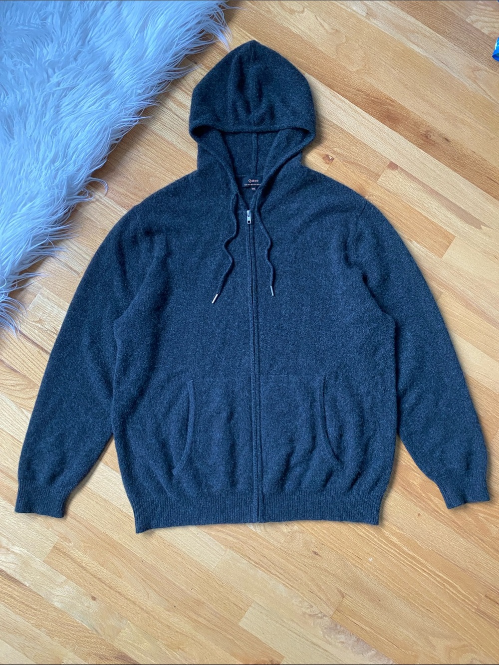 Quince Charcoal Gray Full Zip Cashmere Hoodie